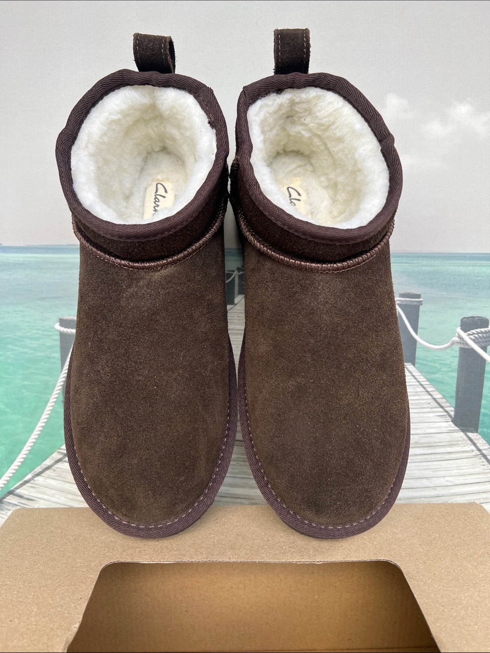 Clarks Women’s Brown Suede Shearling-Lined Slip-On Boots